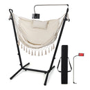 Hammock Swing Chair With Phone Holder And Tassels For Outdoor Beige