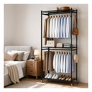 Heavy Duty Clothes Rack Garment Organizer 202 Cm Wheels Bedroom Black