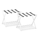 Heavy Duty Folding Luggage Rack With Shelves 2 Pieces White