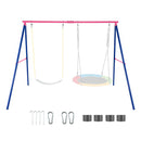 Heavy Duty Metal Swing Set With Ground Stakes For Playground Red