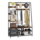 Heavy Duty Open Wardrobe With Metal Frame For Bedroom Rustic Brown