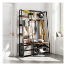 Heavy Duty Open Wardrobe With Metal Frame For Bedroom Rustic Brown