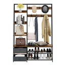 Heavy Duty Open Wardrobe With Metal Frame For Bedroom Rustic Brown