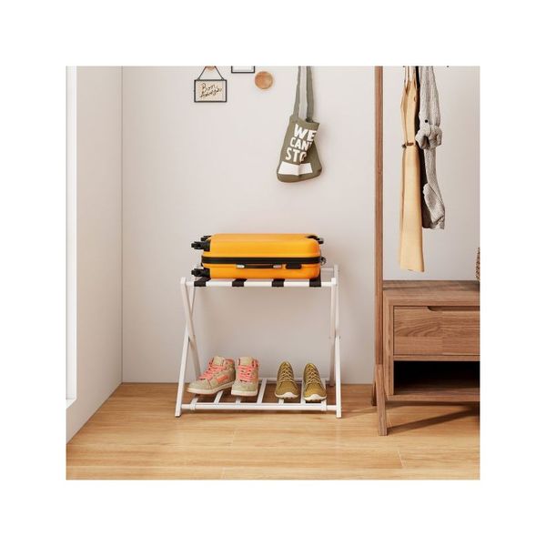 White Heavy Duty Folding Luggage Rack With Shelves