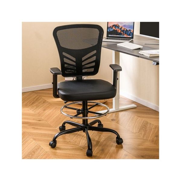 Height Adjustable Swivel Task Drafting Chair With Adjustable Armrests