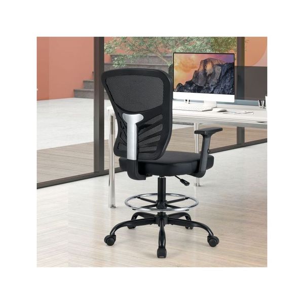 Height Adjustable Swivel Task Drafting Chair With Adjustable Armrests