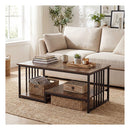 Industrial Coffee Table Rectangular 2 Tier With Open Shelf Brown