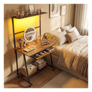 Industrial Office Desk With Led Lights Keyboard Tray And Shelf Brown