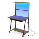 Industrial Office Desk With Led Lights Keyboard Tray And Shelf Brown