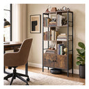 Industrial Tall Bookshelf With Shelves And Cabinet Brown And Black