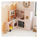Interactive Wooden Playset With Retractable Countertop For Ages 3 Pink