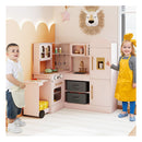 Interactive Wooden Playset With Retractable Countertop For Ages 3 Pink