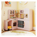 Interactive Wooden Playset With Retractable Countertop For Ages 3 Pink