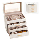 Jewellery Box 4 Layer Organiser Storage Case Glass Lid Drawers White