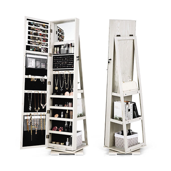 Full Length Mirrored Jewellery Cabinet Rotates 360 Degree