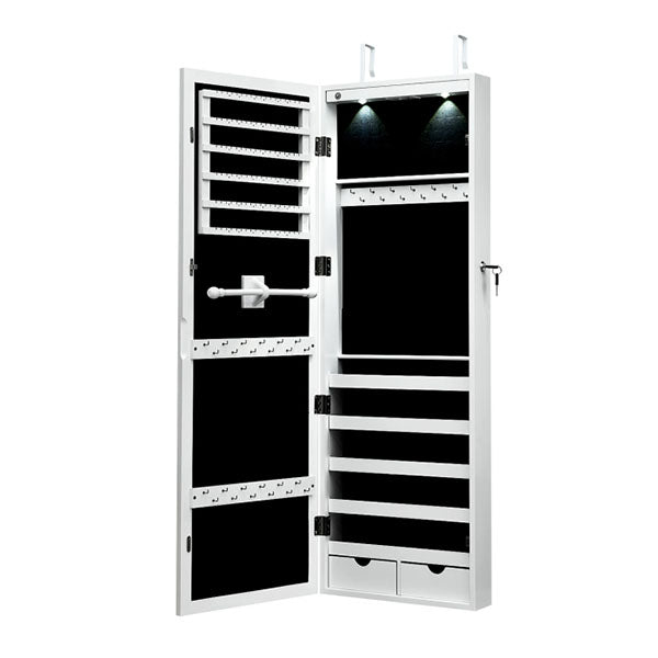 Lockable Jewelry Cabinet with 2 LED Lights for Daily Makeup