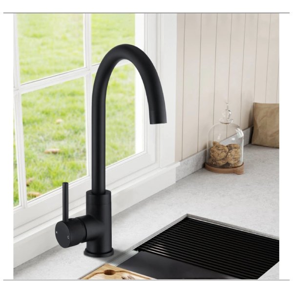 Black Kitchen Sink Mixer Tap Gooseneck Swivel Spout Laundry Sink