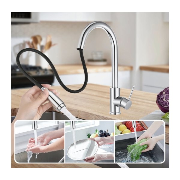 Kitchen Sink Mixer Tap Swivel Gooseneck Pull Out Laundry Kitchen
