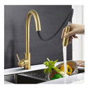 Brushed Gold Pull Out Tap Kitchen Sink Mixer Tap Gooseneck