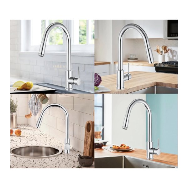 Kitchen Sink Mixer Tap Swivel Gooseneck Pull Out Laundry Kitchen
