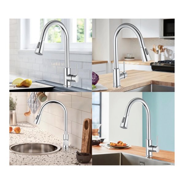 Chrome 360 Swivel Round Kitchen Sink Mixer Tap Pull Out