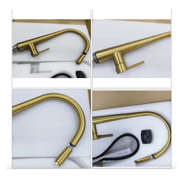 Brushed Gold Kitchen Sink Mixer Tap Round Pull Out Tap Laundry Sink