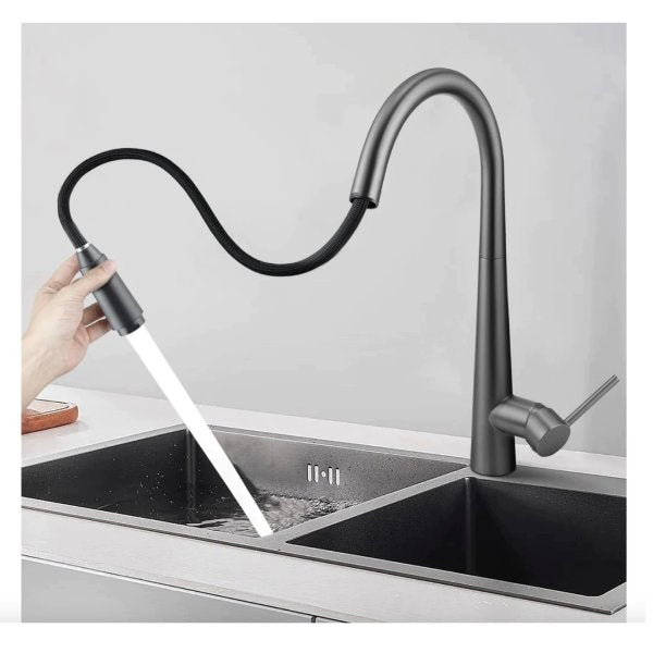 Gunmetal Grey Kitchen Sink Mixer Tap Round Pull Out tap Laundry Sink