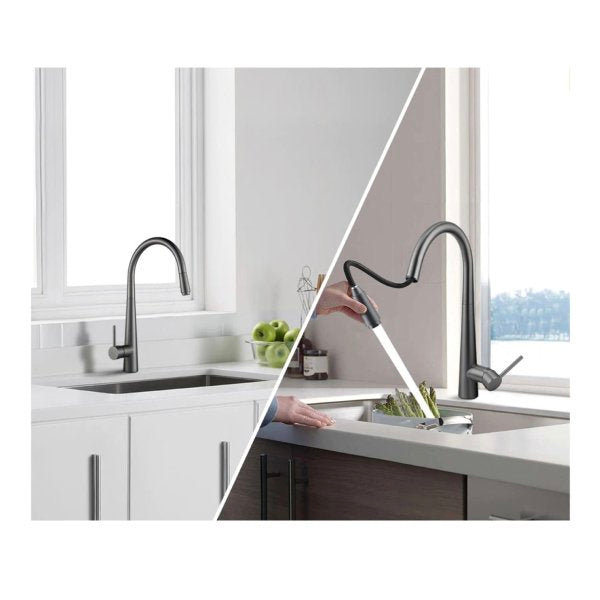 Gunmetal Grey Kitchen Sink Mixer Tap Round Pull Out tap Laundry Sink