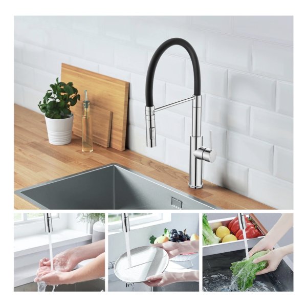Gooseneck Kitchen Sink Mixer Tap Pull Down Flexible Spout Brass