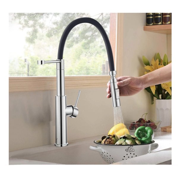 Gooseneck Kitchen Sink Mixer Tap Pull Down Flexible Spout Brass