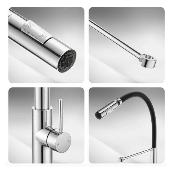 Gooseneck Kitchen Sink Mixer Tap Pull Down Flexible Spout Brass