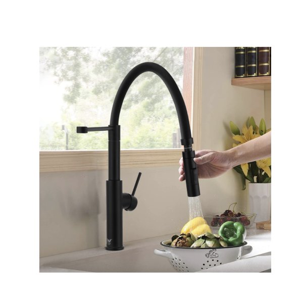 Gooseneck Pull Down Spray Swivel Brass Laundry Sink Faucet Black