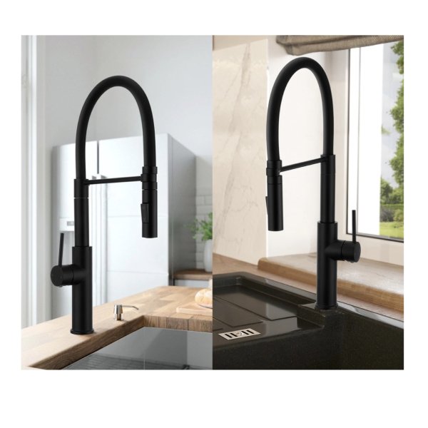 Gooseneck Pull Down Spray Swivel Brass Laundry Sink Faucet Black