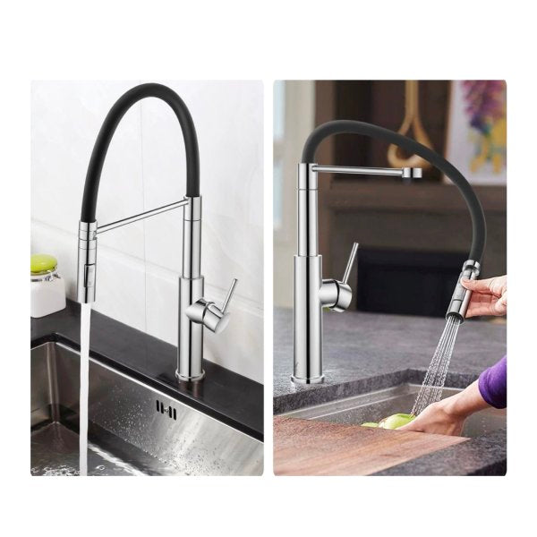Gooseneck Kitchen Sink Mixer Tap Pull Down Flexible Spout Brass
