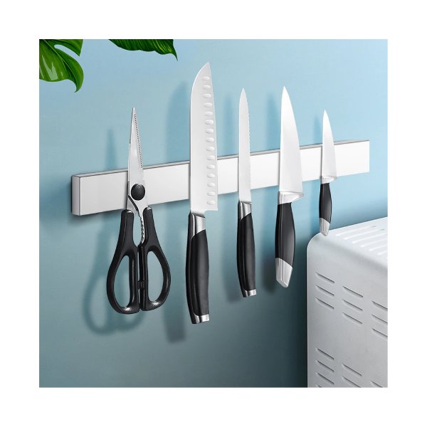 Knife Holder Magnetic Wall Tools Utensil Rack Chrome Stainless Steel