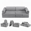 12PCS Modular Kids Sofa Play Couch Foam Set with Removable Washable Cover Grey Playroom