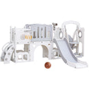 Kids Slide Swing Set Basketball Hoop Ring Football Outdoor Toys 132cm grey