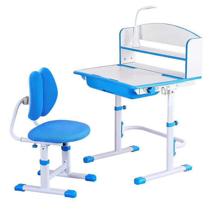 Kids Study Desk Chair Set Adjustable Ergonomic Table LED Lamp Blue ...