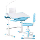 Kids Table and Chair Set Adjustable Study Desk with LED Lamp Reading Blue