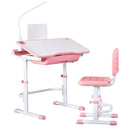 Kids Table and Chair Set Adjustable Study Desk with LED Lamp Reading Pink