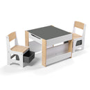 Kids Table and Chair Set, 4 in 1 Wooden Activity Table with Bookcase, Storage Box and Detachable Blackboard, Toddler Table and 2 Chairs Set, Natural