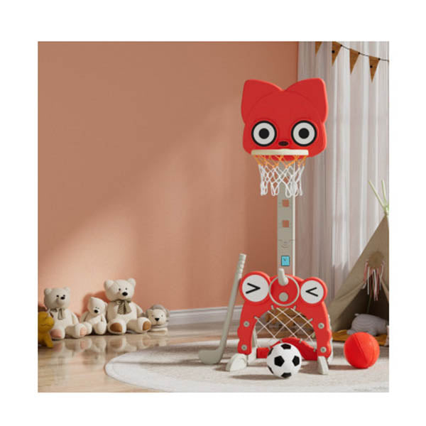 Kids Basketball Hoop Stand Adjustable 5 In 1 Sports Center Toys Set Red