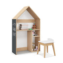Kids House Shaped Table And Chair Set With Storage And Blackboard