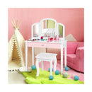 Kids Makeup Table Stool Set with Tri folding Mirror for Bedroom White
