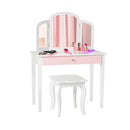 Kids Makeup Table Stool Set with Tri folding Mirror for Bedroom White