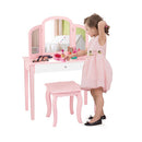 Kids Makeup Table Stool Set with Tri folding Mirror for Bedroom Pink
