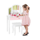 Kids Makeup Table Stool Set with Tri folding Mirror for Bedroom White