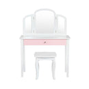 Kids Makeup Table Stool Set with Tri folding Mirror for Bedroom White
