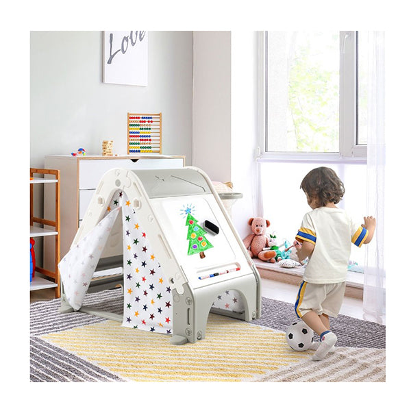 Kids Triangle Climber With Tent Cover White Board Basketball Hoop