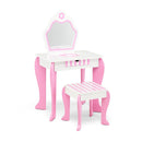 Kids Vanity Table Stool Set With Mirror Drawer
